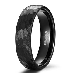 6 or 8mm Black Hammer Pattern Tungsten Carbide Brushed Ring - Otaj Gifts