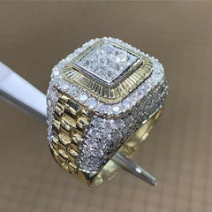 Unisex Ring Inlaid with White Zircon Stones - Otaj Gifts