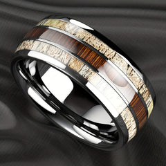 Fashion 8mm Men Stainless Steel Rings Inlay Meteorite Abalone Shell Rings For Men Women Wedding Engagement Band Jewelry Gift - Otaj Gifts