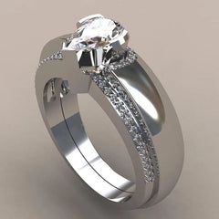 Exquisite Women Silver Color Waterdrop Metal Inlaid White Round Zicron Stones Ring Set - Otaj Gifts
