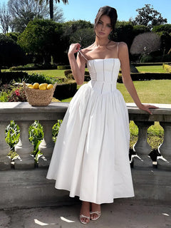 White Dress Women Halter Cotton Long Dress Lace Elegant Party Outfits - Otaj Gifts