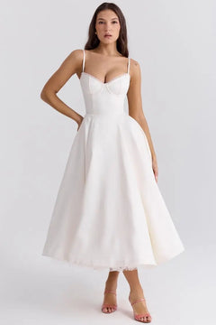 Summer Long Evening Dress Elegant Spaghetti Strap Corset Satin Prom Dress - Otaj Gifts