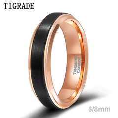 Tungsten Carbide Unisex Ring 6/8 mm Black Brushed Cut Edge Rose Gold - Otaj Gifts