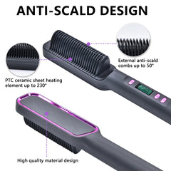 Electric Hot Comb Multifunctional Straight Hair Straightener Comb Negative Ion Anti-Scalding Styling Tool Straightening Brush - Otaj Gifts