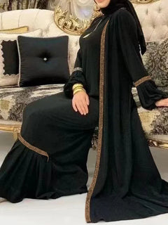 Muslim Women Hijab Dress 2 Piece Set Eid Lantern Sleeve Maxi Long Dress Islamic Clothing Caftan Kimono Big Swing Abaya Dresses - Otaj Gifts