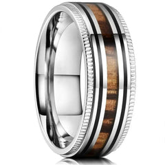 Fashion 8mm Men Stainless Steel Rings Inlay Meteorite Abalone Shell Rings For Men Women Wedding Engagement Band Jewelry Gift - Otaj Gifts