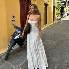 White Dress Women Halter Cotton Long Dress Lace Elegant Party Outfits - Otaj Gifts