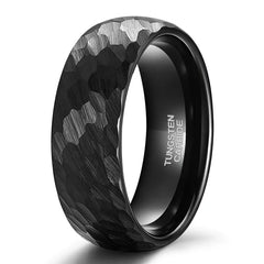 6 or 8mm Black Hammer Pattern Tungsten Carbide Brushed Ring - Otaj Gifts