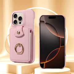 For IPhone 16 Pro Max 15 Pro Max 14 13 12 11 Pro Max 7 8Plus 16e PU Leather Phone Case with Ring Card Slots Anti-Fall Case