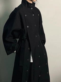 EAM Women Black Irregular Slit Big Size Trench New Stand Collar Long Sleeve Windbreaker Fashion Spring Autumn 2025 1DH0755 - Otaj Gifts