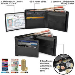 Wallets Mens Slim RFID Blocking Genuine Leather with Coin Pocket  2 Banknote Compartments 10 Credit Card Holders Wallet for Men - Otaj Gifts