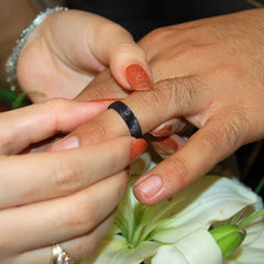 6 or 8mm Black Hammer Pattern Tungsten Carbide Brushed Ring - Otaj Gifts