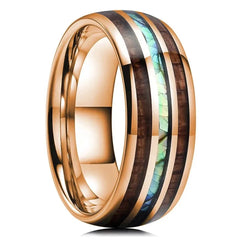 Fashion 8mm Men Stainless Steel Rings Inlay Meteorite Abalone Shell Rings For Men Women Wedding Engagement Band Jewelry Gift - Otaj Gifts