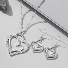 3 Pcs Set Heart Shaped Jewelry Set Of Earrings Pendant Necklace For Women Exquisite Fashion Rhinestone Double Heart Jewelry Set - Otaj Gifts