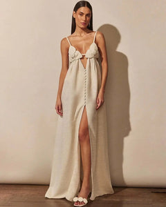 White Dress Women Halter Cotton Long Dress Lace Elegant Party Outfits - Otaj Gifts