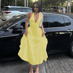 Ladies Summer Evening Party New Fashion Dress Women Sleeveless Backless V-Neck Sexy Birthday  Long Dresses 2025 Woman Streetwear - Otaj Gifts
