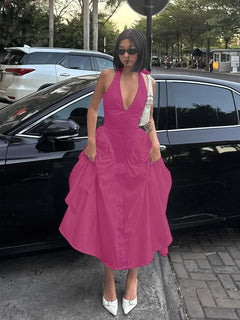 Ladies Summer Evening Party New Fashion Dress Women Sleeveless Backless V-Neck Sexy Birthday  Long Dresses 2025 Woman Streetwear - Otaj Gifts