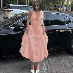 Ladies Summer Evening Party New Fashion Dress Women Sleeveless Backless V-Neck Sexy Birthday  Long Dresses 2025 Woman Streetwear - Otaj Gifts