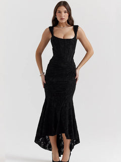 JULISSA MO Sleeve Less Backless Evening Long Dress Irregular Ruched Women Dress New Slim Fit Elegant Square Collar Gown Outfits - Otaj Gifts