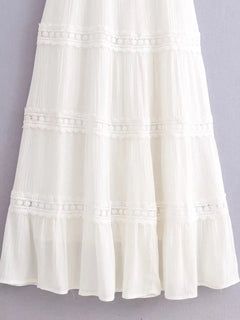 White Dress Women Halter Cotton Long Dress Lace Elegant Party Outfits - Otaj Gifts