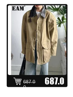 EAM Women Black Irregular Slit Big Size Trench New Stand Collar Long Sleeve Windbreaker Fashion Spring Autumn 2025 1DH0755 - Otaj Gifts
