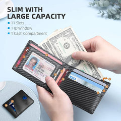 Men's Wallet Ultra Thin 11 Credit Card Slot Leather RFID Blocking Small Thin Bifold Wallet for Men - Otaj Gifts