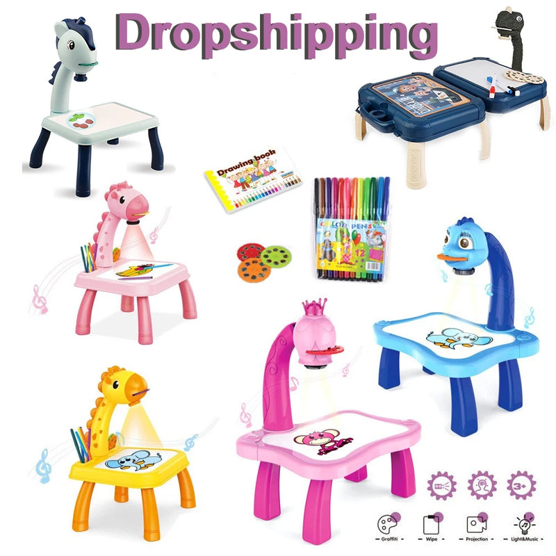 Kids Painting Board Toys Children LED Projector Art Painting Table Desk Arts Toy  Educational Learning Paint Tool Toy For Girl - Otaj Gifts