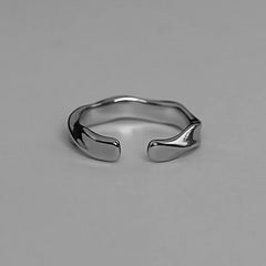 Open Simple Retro Mobius Wave Unisex Alloy Ring Silver Color - Otaj Gifts