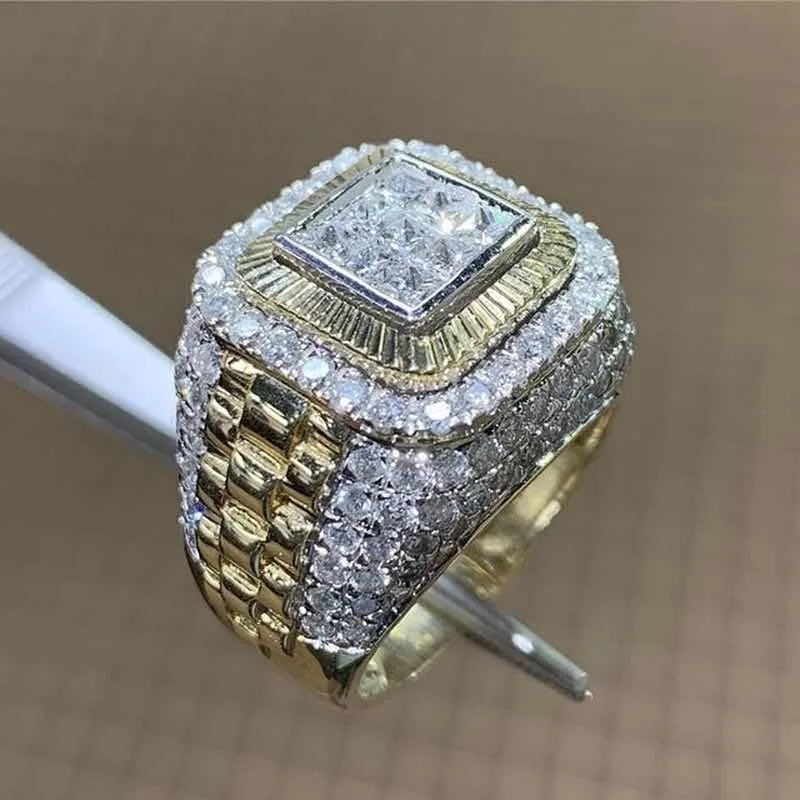 Unisex Ring Inlaid with White Zircon Stones - Otaj Gifts
