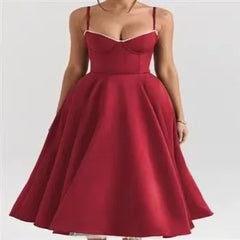 Summer Long Evening Dress Elegant Spaghetti Strap Corset Satin Prom Dress - Otaj Gifts