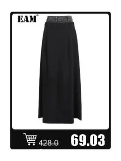 EAM Black Hollow Out Belted Long Trench Women New V-neck Long Sleeve Windbreaker Fashion Tide Spring Autumn 2024 15XM44101 - Otaj Gifts