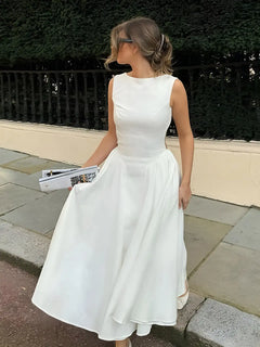 White Dress Women Halter Cotton Long Dress Lace Elegant Party Outfits - Otaj Gifts
