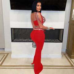 Rhinestone Dress 2 Piece Skirt Sets Elegant Luxury Long Dress 2024 Summer Clothes Sexy Club Outfit Crop Top Two Piece Skirt Sets - Otaj Gifts