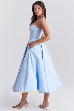 Summer Long Evening Dress Elegant Spaghetti Strap Corset Satin Prom Dress - Otaj Gifts