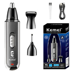 Kemei Usb Charging Portable Nose Ear Eyebrow Trimmer 3 In 1 Beauty Kit Electric Beard Nose Hair Clipper Men - Otaj Gifts