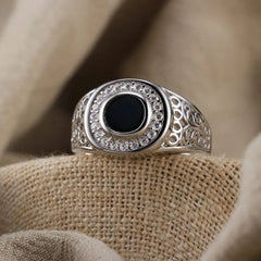 Handmade High Quality 925 Sterling Silver Men's Ring with Black Onyx CZ Gemstone - Otaj Gifts