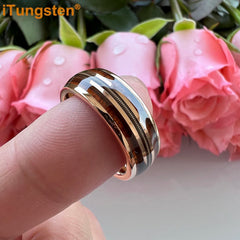 8mm Unisex Fashion Engagement Wedding Band Rose Gold Color Tungsten Wood Guitar String Inlay - Otaj Gifts