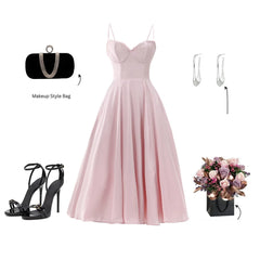 Summer Long Evening Dress Elegant Spaghetti Strap Corset Satin Prom Dress - Otaj Gifts