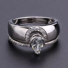 Exquisite Women Silver Color Waterdrop Metal Inlaid White Round Zicron Stones Ring Set - Otaj Gifts