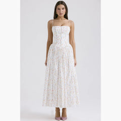 White Dress Women Halter Cotton Long Dress Lace Elegant Party Outfits - Otaj Gifts