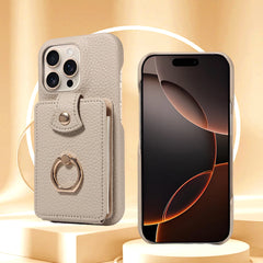 For IPhone 16 Pro Max 15 Pro Max 14 13 12 11 Pro Max 7 8Plus 16e PU Leather Phone Case with Ring Card Slots Anti-Fall Case