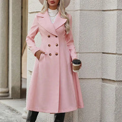 Women Trench New Autumn Winter Pink Coat Fashion Streetwear Suit Collar Button Elegant Lady Coat Trench Slim Versatile Clothing - Otaj Gifts