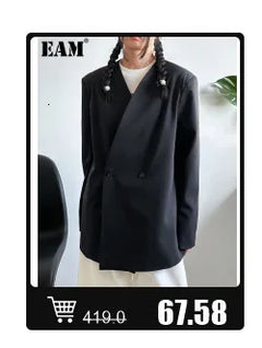 EAM Women Black Irregular Slit Big Size Trench New Stand Collar Long Sleeve Windbreaker Fashion Spring Autumn 2025 1DH0755 - Otaj Gifts