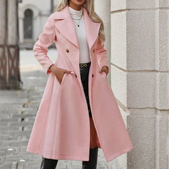Women Trench New Autumn Winter Pink Coat Fashion Streetwear Suit Collar Button Elegant Lady Coat Trench Slim Versatile Clothing - Otaj Gifts