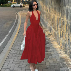 Ladies Summer Evening Party New Fashion Dress Women Sleeveless Backless V-Neck Sexy Birthday  Long Dresses 2025 Woman Streetwear - Otaj Gifts