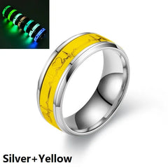 SMJEL Fashion Heartbeat Luminous Ring for Women Men Fluorescent Rings Heart Glow In Dark Stainless Steel Couple Ring JewelryGift - Otaj Gifts