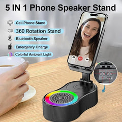 New Cell Phone Holder Stand With LDE Light Bluetooth Speaker Adjustable Tablet Bracket Support Portable Wireless Loudspeaker - Otaj Gifts