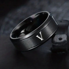 1pc Fashion 26 English Letters Ring With Double Beveled Edges, Men's Stainless Steel Ring - Otaj Gifts