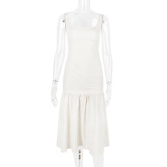 White Dress Women Halter Cotton Long Dress Lace Elegant Party Outfits - Otaj Gifts