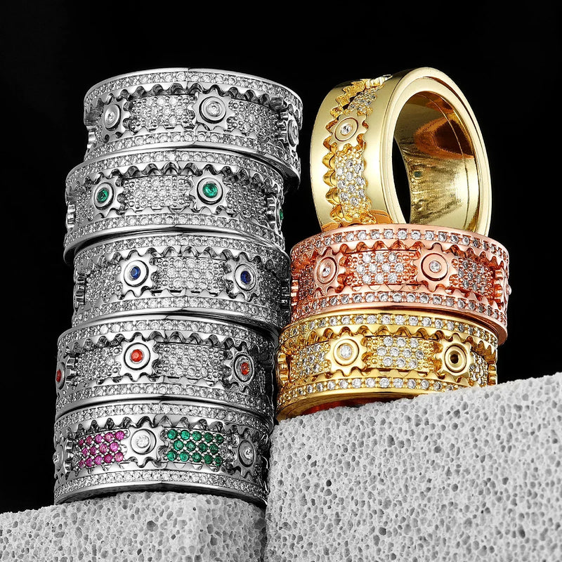 Stainless Steele Fidget Spinner Gemstone Gear Rings for Men or Women - Otaj Gifts